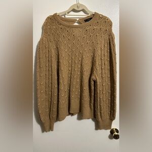 J. Crew Women’s Camel/Tan Cable Knit Balloon Sleeve Open Weave Sweater Size 2X